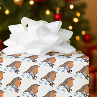 Robin Winter Scene Busy Festive Christmas Pattern Wrapping Paper