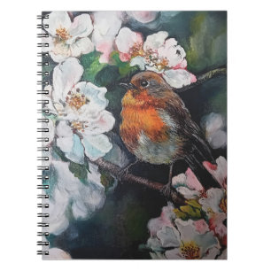 Robin with cherry blossom notebook
