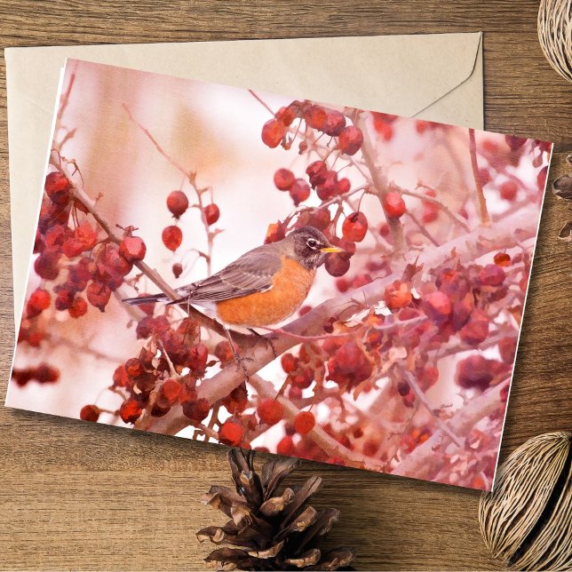 Robin With Red Berries Note Cards (Creator Uploaded)