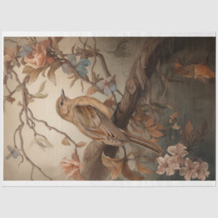 Robin with soft pastel peach flowers decoupage tissue paper