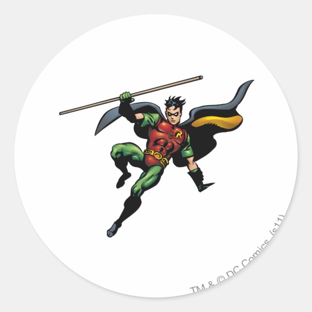 Robin with Staff Classic Round Sticker (Front)