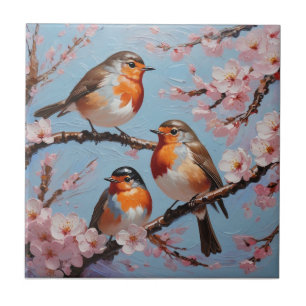 Robins and cherry blossoms tile
