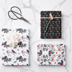 Robins and Christmas Holly Coordinated Wrapping Paper Sheet