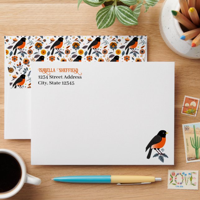 Robins And Flowers Envelope (Desk)
