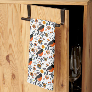 Robins And Flowers Kitchen Towel