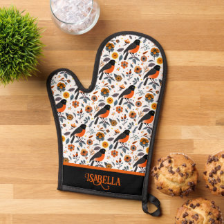 Robins And Flowers Oven Mitt