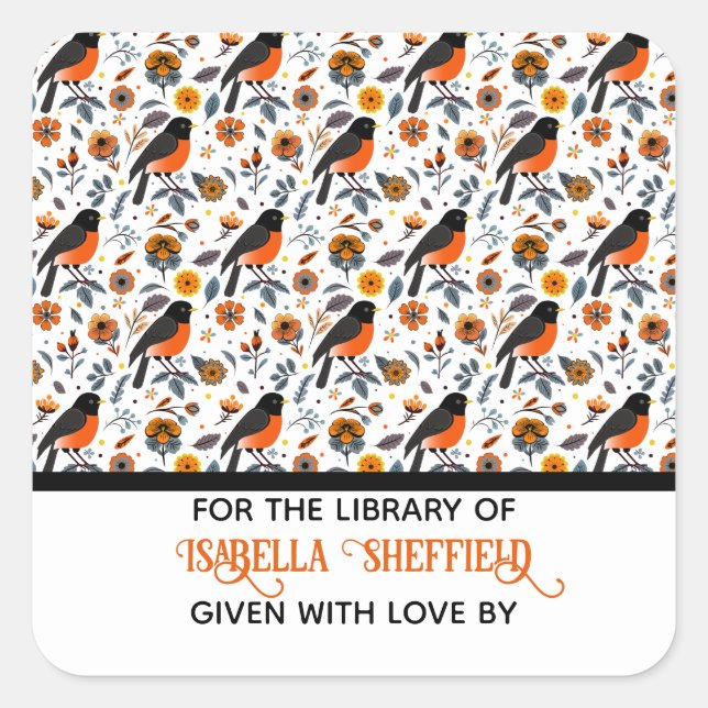 Robins And Flowers Square Sticker (Front)