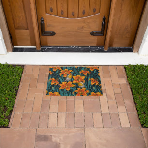 Robins and lilly flowers, orange and blue doormat