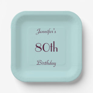 Robin's Egg Blue, 80th Birthday Party, Name Pastel Paper Plate