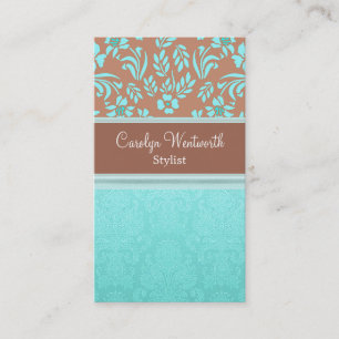 Robins Egg Blue and Brown Damask Business Card