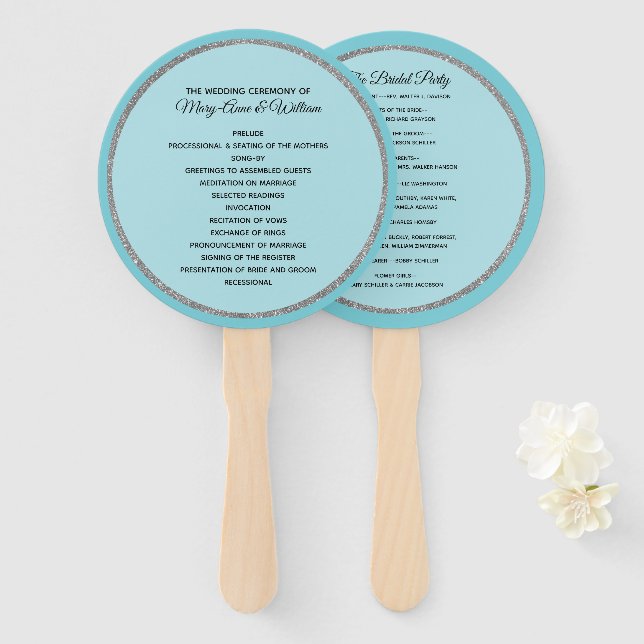 Robins Egg Blue and Silver Wedding Program Fan (Front and Back)