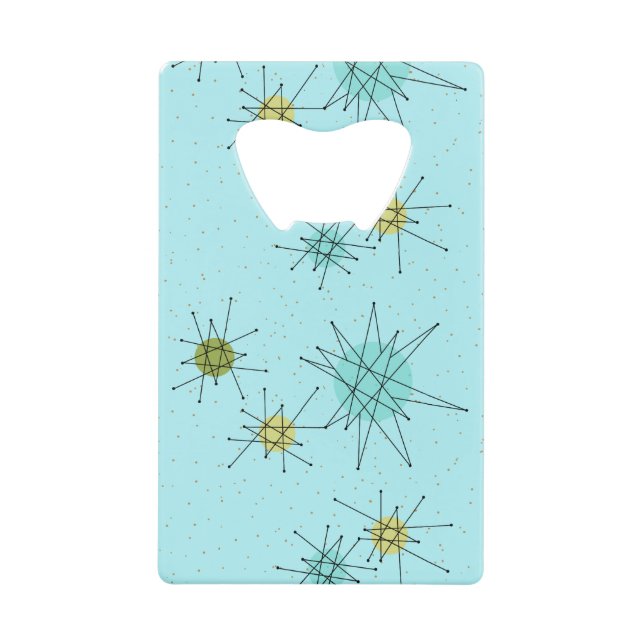 Robin's Egg Blue Atomic Starbursts Bottle Opener Credit Card Bottle Opener (Front)