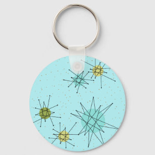 Robin's Egg Blue Atomic Starbursts Button Keychain