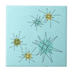 Robin's Egg Blue Atomic Starbursts Ceramic Tile