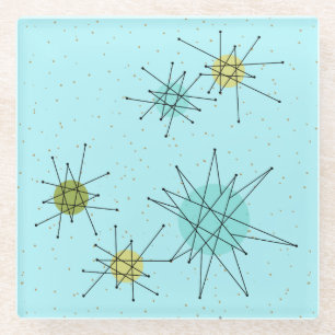 Robin's Egg Blue Atomic Starbursts Glass Coaster