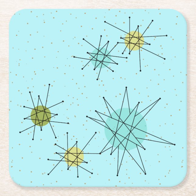 Robin's Egg Blue Atomic Starbursts Paper Coaster (Front)
