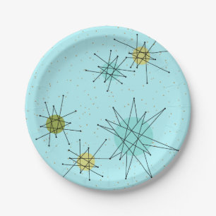 Robin's Egg Blue Atomic Starbursts Paper Plate