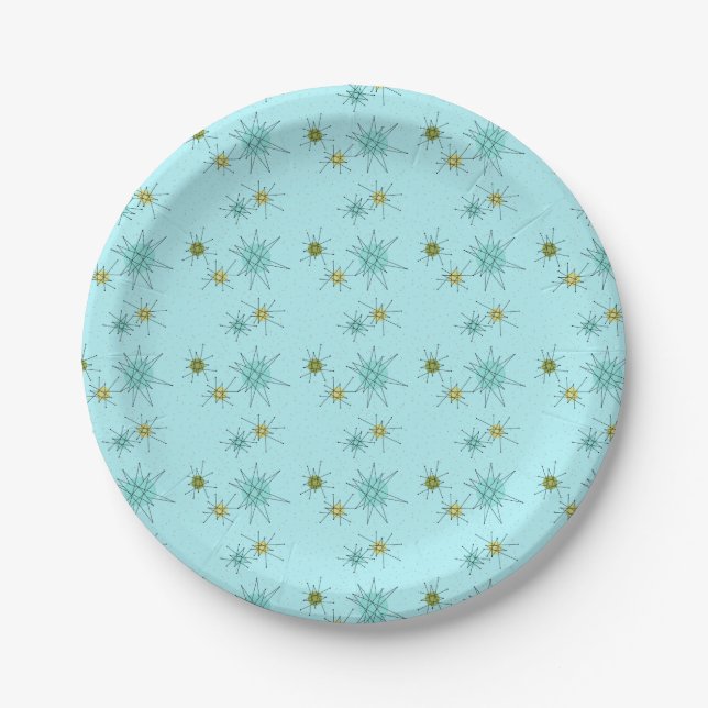 Robin's Egg Blue Atomic Starbursts Paper Plate (Front)