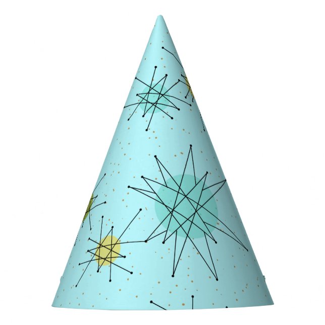 Robin's Egg Blue Atomic Starbursts Party Hat (Front)