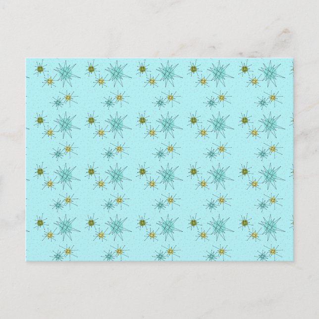 Robin's Egg Blue Atomic Starbursts Postcard (Front)