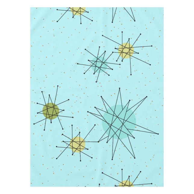 Robin's Egg Blue Atomic Starbursts Tablecloth (Front)