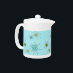 Robin's Egg Blue Atomic Starbursts Teapot<br><div class="desc">This Robin’s Egg Blue Iconic Atomic Starbursts Teapot pattern features iconic atomic starbursts. That’s right! The old school, robin’s egg blue coloured background with gold speckles is the perfect backdrop for the vibrant turquoise, soothing celery, and kitschy pear green coloured circles. The spots of colour are sporadically placed in various...</div>
