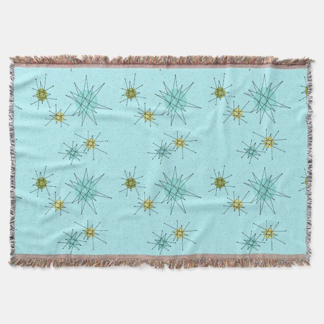 Robin's Egg Blue Atomic Starbursts Throw Blanket (Front)