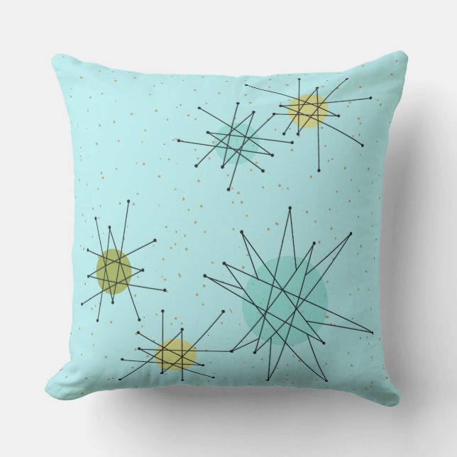 Robin's Egg Blue Atomic Starbursts Throw Pillow (Front)