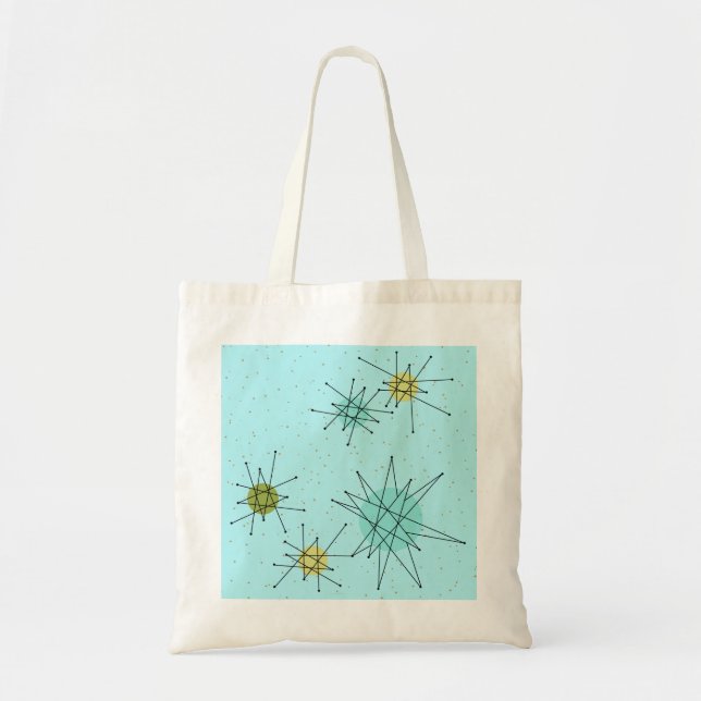 Robin's Egg Blue Atomic Starbursts Tote Bag (Front)