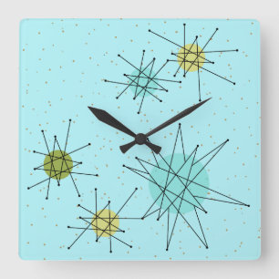 Robin's Egg Blue Atomic Starbursts Wall Clock