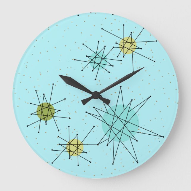 Robin's Egg Blue Atomic Starbursts Wall Clock (Front)
