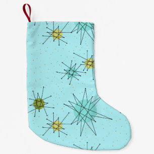 Robin's Egg Blue Atomic Starbursts Xmas Stocking