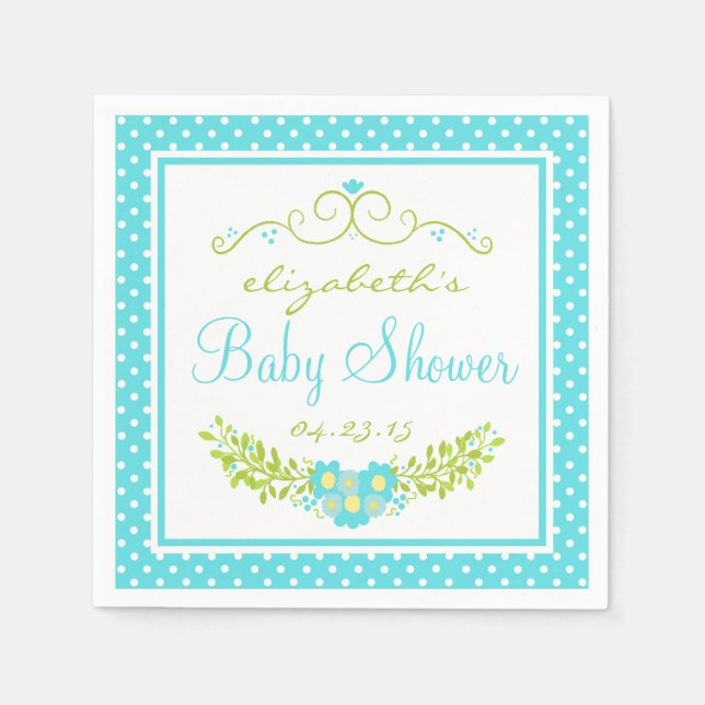 Robins Egg Blue Baby Shower- Floral Napkin (Front)