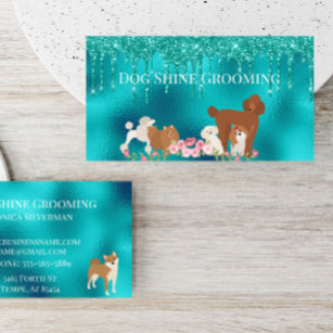 Robin's Egg Blue Dog Grooming Glitter Pet Services Business Card
