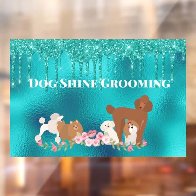 Robin's Egg Blue Dog Grooming Glitter Pet Services Window Cling (Sheet 2)