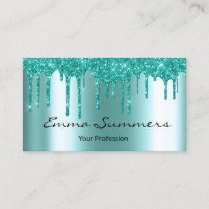 Robin's egg Blue Drips Metal Customize Glitter Business Card