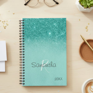 Robin's Egg Blue Glitter Sparkle Yearly Monogram Planner