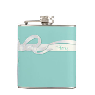 Robin's Egg Blue Jewellery Box with White Ribbon Hip Flask