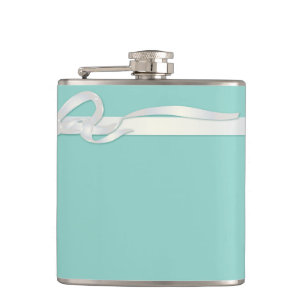 Robin's Egg Blue Jewellery Box with White Ribbon Hip Flask