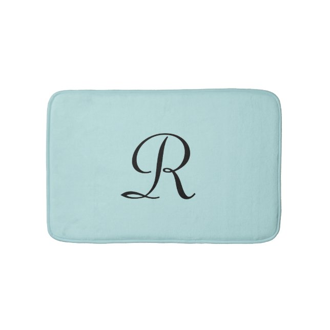 Robin's Egg Blue Monogrammed Minimalist Plush Bath Mat (Front)