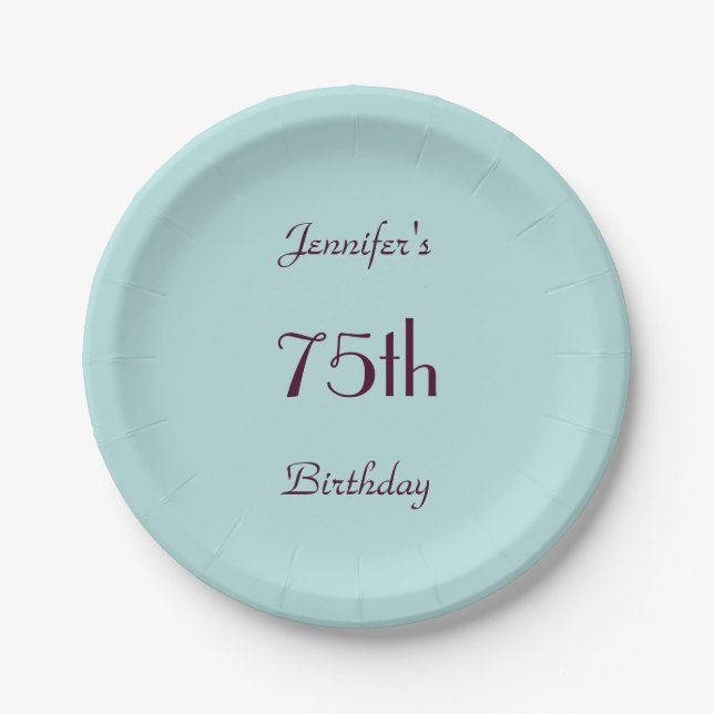 Robin's Egg Blue, Name, Minimalist Birthday Party Paper Plate (Front)
