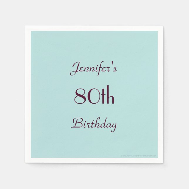 Robins Egg Blue Paper Napkins, 80th Birthday Party Napkin (Front)