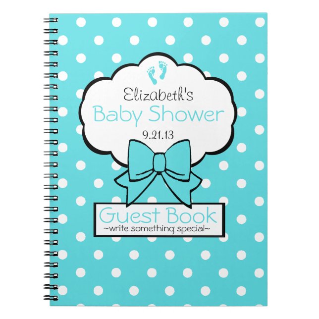 Robins Egg Blue Polka Dot Baby Shower Guest Book- Notebook (Front)