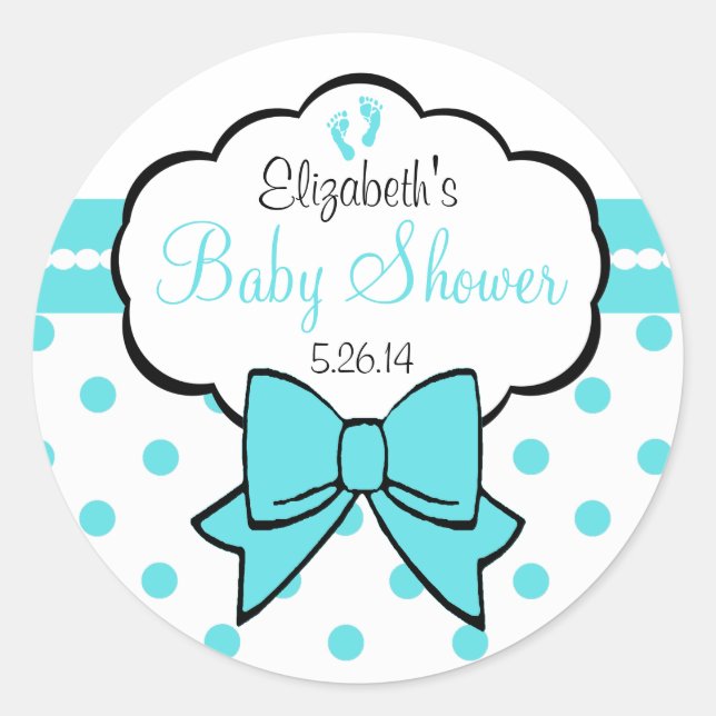 Robins Egg Blue Polka Dots-Baby Shower Classic Round Sticker (Front)