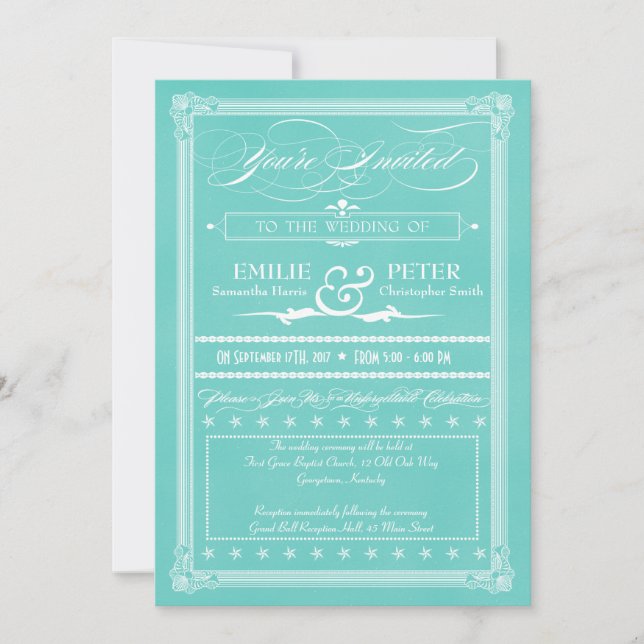 Robin's Egg Blue Poster Style Wedding Invitations (Front)