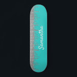 Robin's Egg Blue Silver Glitter Drips Skateboard<br><div class="desc">This design may be personalized by choosing the customize option to add text or make other changes. If this product has the option to transfer the design to another item, please make sure to adjust the design to fit if needed. Contact me at colorflowcreations@gmail.com if you wish to have this...</div>