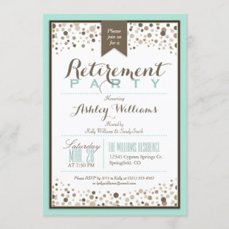 Robins Egg Blue, Taupe Modern Retirement Party Invitation