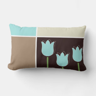Robins Egg Blue Tulip Geometric Shape Brown Cream Lumbar Pillow