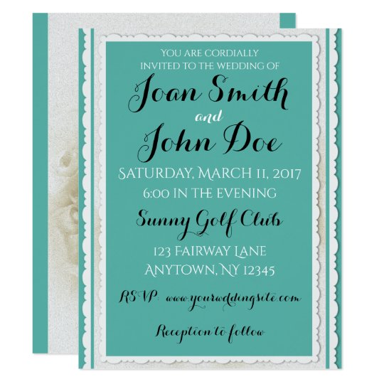 Robin's Egg Blue White Rose Wedding Invitation