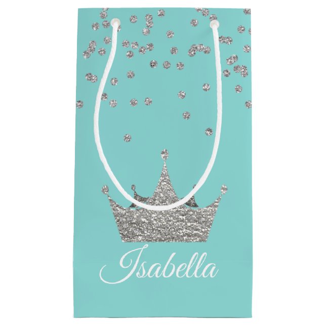 Robins Egg Blue with Silver Crown Small Gift Bag (Front)